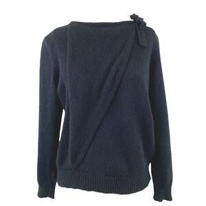 VTG 70s Bill Blass‎ Sweater Women's M Black Silk Angora Wool Knit Shoulder Bow